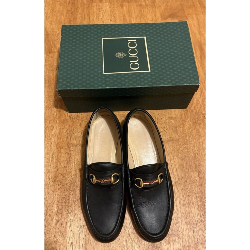 Vintage Gucci Authentic Brixton Web Loafer Black Horsebit With BOX! Size 7.5